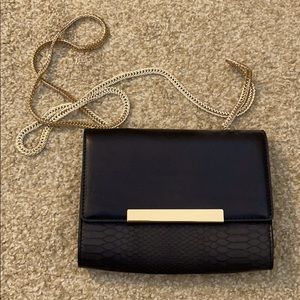 Black and Gold Small Purse with Gold Chain